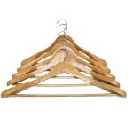 Natural Wooden Coat Hangers with Broad Shoulders & Trouser Bar - 45.5 cm - Image 2