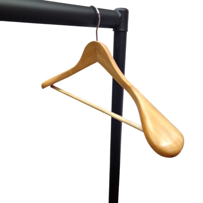 Natural Wooden Coat Hangers with Broad Shoulders & Trouser Bar - 45.5 cm - Image 6