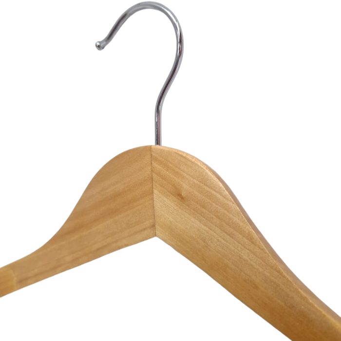 Natural Wooden Coat Hangers with Broad Shoulders & Trouser Bar - 45.5 cm - Image 4