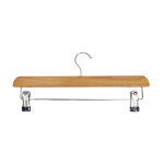 Natural Wooden Trouser Bar Clothes Hangers with Soft-Grip Chrome Clips - 35.5 cm