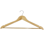 Natural Wood Flat Hangers with Trouser Bar & Shoulder Notches- 45 cm