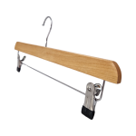 Natural Wooden Trouser Bar Clothes Hangers with Soft-Grip Chrome Clips - 35.5 cm - Image 2