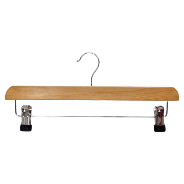 Natural Wooden Trouser Bar Clothes Hangers with Soft-Grip Chrome Clips - 35.5 cm - Image 3