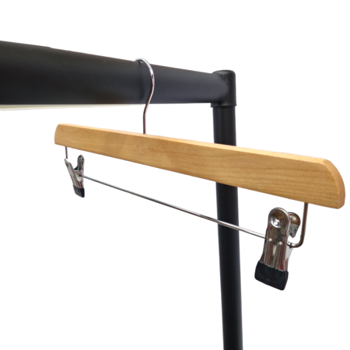 Natural Wooden Trouser Bar Clothes Hangers with Soft-Grip Chrome Clips - 35.5 cm - Image 5