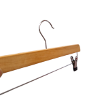 Natural Wooden Trouser Bar Clothes Hangers with Soft-Grip Chrome Clips - 35.5 cm - Image 4