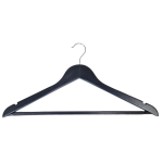 Black Wooden Hangers with Wooden Trouser Bar & Shoulder Notches - 45 cm