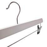 White Wooden Trouser Bar Clothes Hangers with Soft-Grip Chrome Clips - 35.5 cm - Image 4