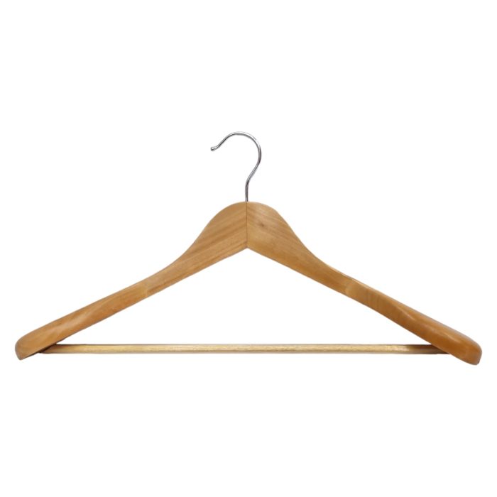 Natural Wooden Coat Hangers with Broad Shoulders & Trouser Bar - 45.5 cm - Image 3