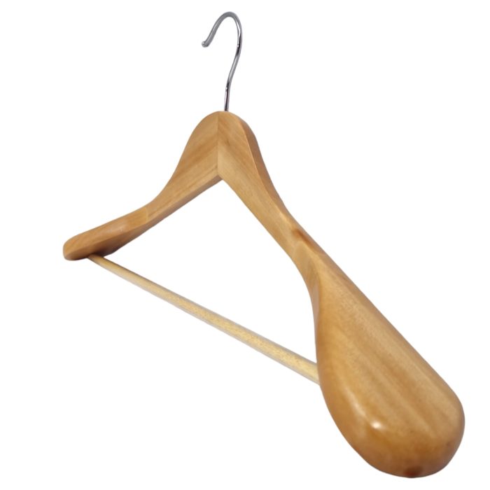 d55fc27b-c172-40cf-9c97-695f43a10f42 Natural Wooden Coat Hangers with Broad Shoulders & Trouser Bar - 45.5 cm - Image 1