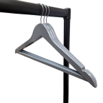Grey Anti Slip Wooden Hangers with Trouser Bar & Shoulder Notches - 45 cm - Image 2