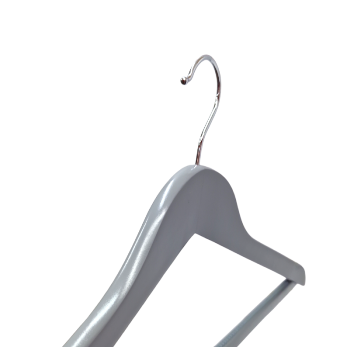 Grey Anti Slip Wooden Hangers with Trouser Bar & Shoulder Notches - 45 cm - Image 6
