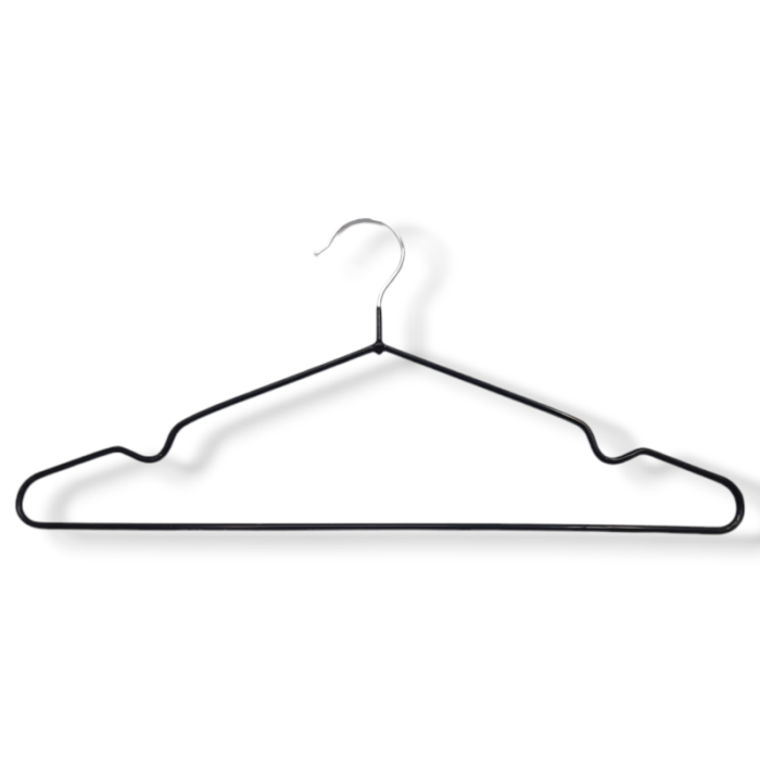 PhotoRoom-20230915_201132 Black Non-Slip Coated Metal Hangers with Shoulder Notches and Trouser Bar - 40.5 cm - Image 1