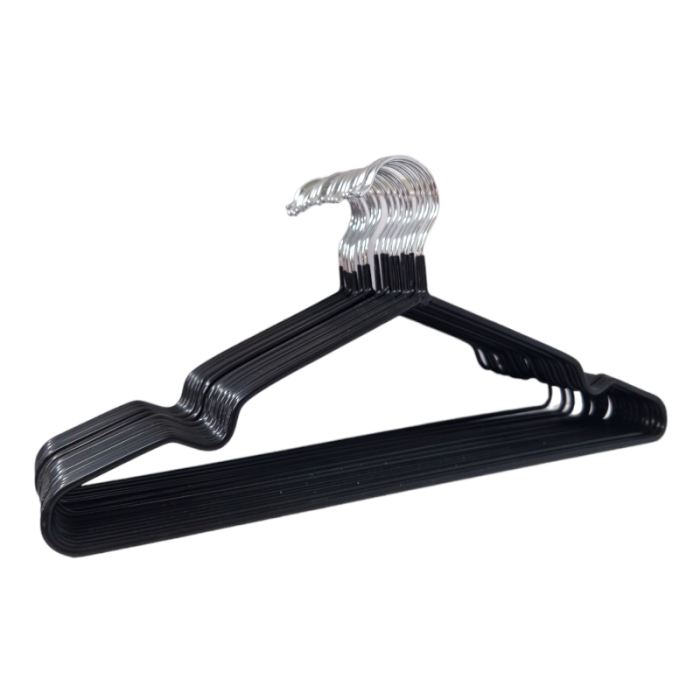 Black Non-Slip Coated Metal Hangers with Shoulder Notches and Trouser Bar - 40.5 cm - Image 4