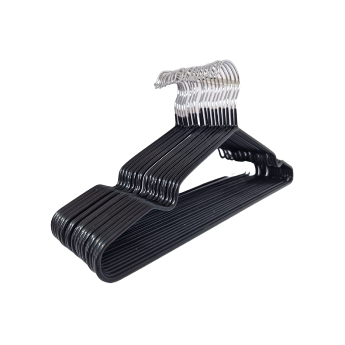 Black Non-Slip Coated Metal Hangers with Shoulder Notches and Trouser Bar - 40.5 cm - Image 5