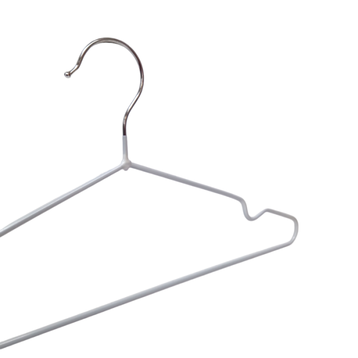White Non-Slip Coated Metal Hangers with Shoulder Notches and Trouser Bar - 40.5 cm - Image 2