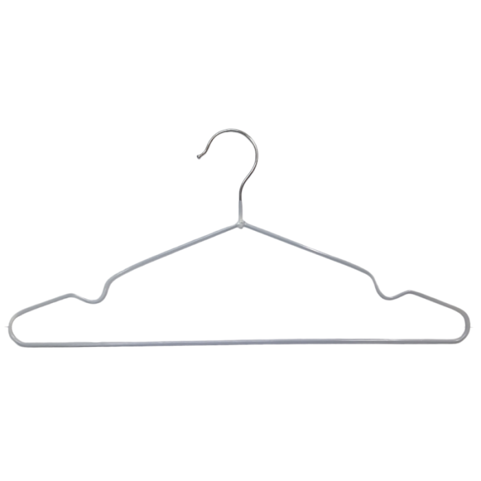 PhotoRoom-20230915_201337 White Non-Slip Coated Metal Hangers with Shoulder Notches and Trouser Bar - 40.5 cm - Image 1