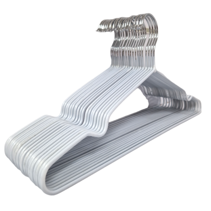 White Non-Slip Coated Metal Hangers with Shoulder Notches and Trouser Bar - 40.5 cm - Image 4