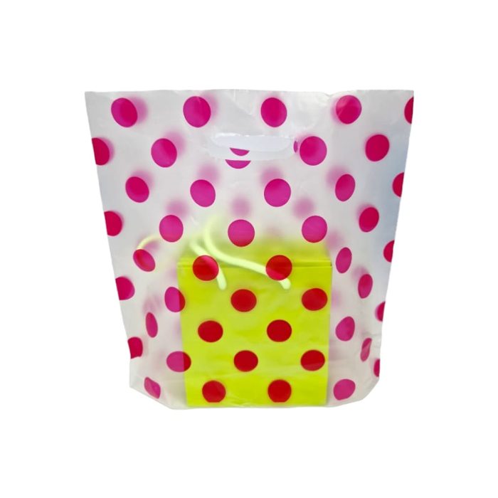 Pink Polka Dot Plastic Hand Carry Bags (Clear) - Image 2