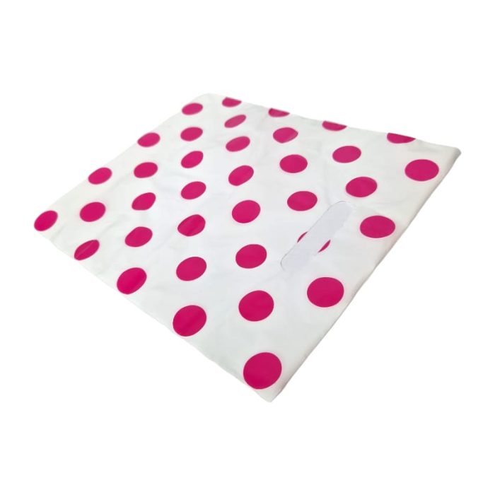Pink Polka Dot Plastic Hand Carry Bags (white) - Image 2