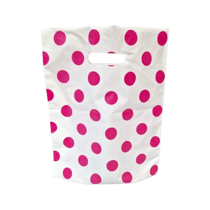 Pink Polka Dot Plastic Hand Carry Bags (white) - Image 3