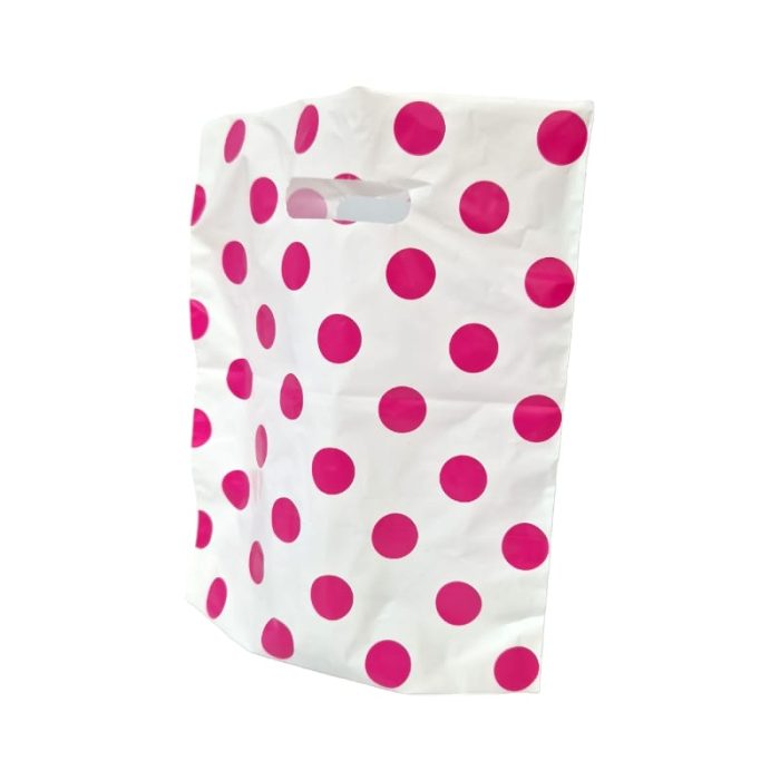 Pink Polka Dot Plastic Hand Carry Bags (white) - Image 1