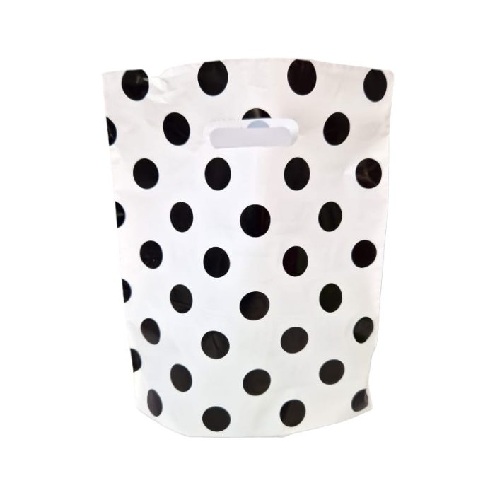 Polka dot Black Plastic Hand Carry Bags (White) - Image 1