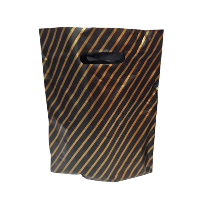 WhatsApp Image 2023-10-12 at 3.59.45 AM Black with Gold Line Plastic Hand Carry Bags - Image 1