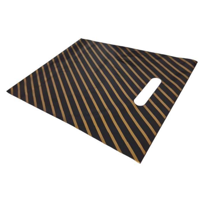 Black with Gold Line Plastic Hand Carry Bags - Image 2