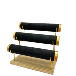 3-Step Bangles Stand with Wooden Base and Gold Hooks