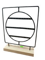 Black Round Metal Earring Display Stand with Wooden Base