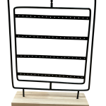 Black Square Metal Earring Display Stand with Wooden Base