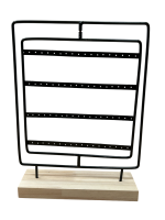 Black Square Metal Earring Display Stand with Wooden Base