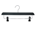 Black Wooden Trouser Bar Clothes Hangers with Soft-Grip Chrome Clips - 35.5 cm
