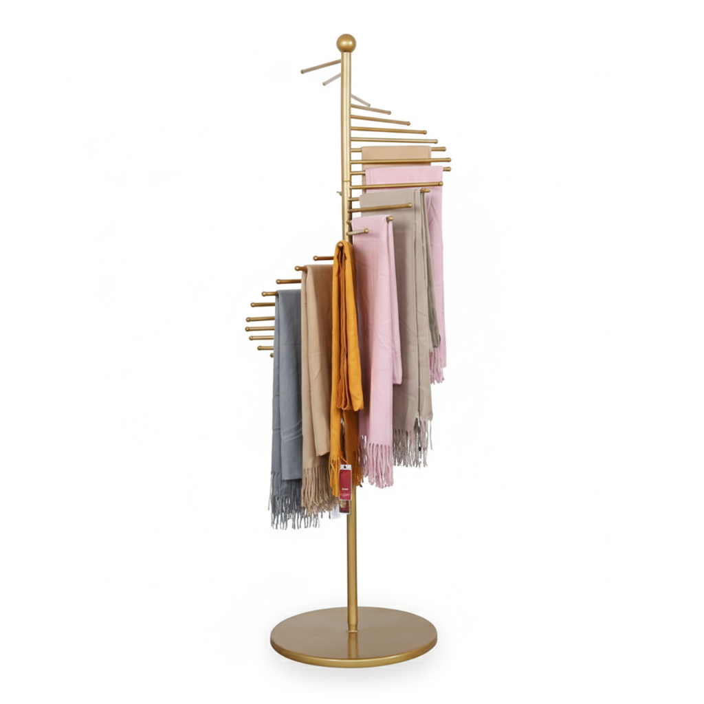 spiral scarf 2 Gold Metal Scarf Display Stand - Image 1