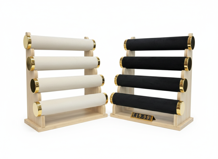 Wooden Bracelet & Bangle Display Stand with Cream Velvet Bars - Image 3