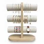 3 Tier Wooden Bangles Display Stand with Cream Velvet Bars - Image 2
