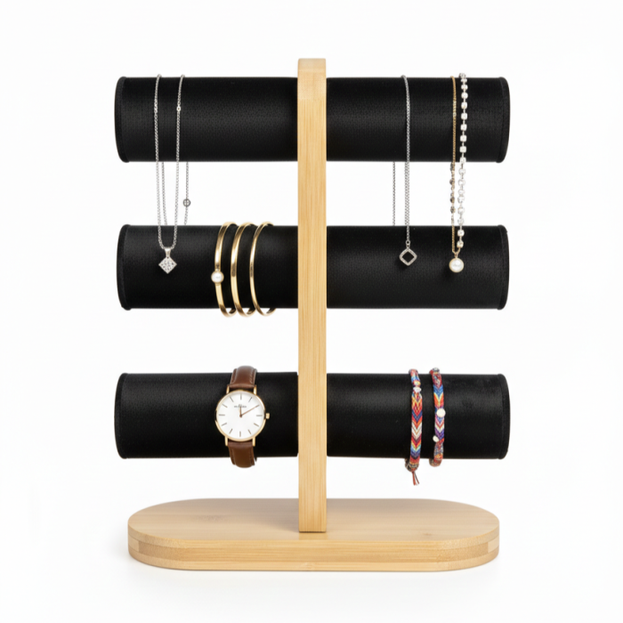 3 Tier Wooden Bangles Display Stand with Black Velvet Bars - Image 2