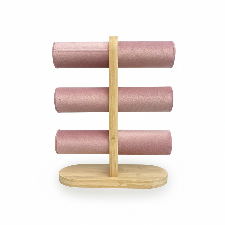 bangles stand6 3 Tier Wooden Bangles Display Stand with Pink Velvet Bars - Image 1