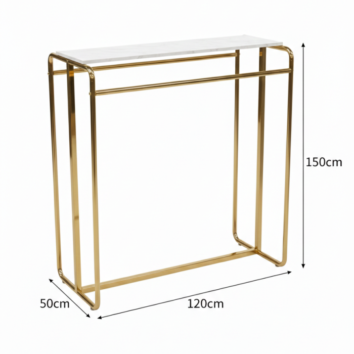 Gold Clothing Display Rail with Top Marble Shelf - Image 3