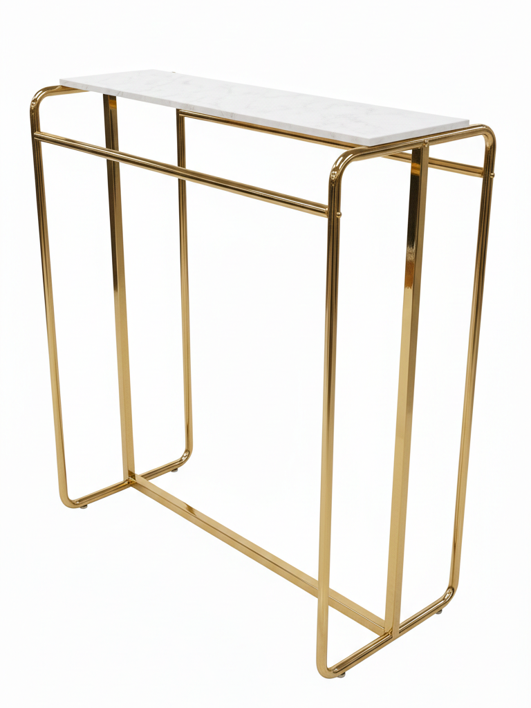 gold marble rail5 Gold Clothing Display Rail with Top Marble Shelf - Image 1