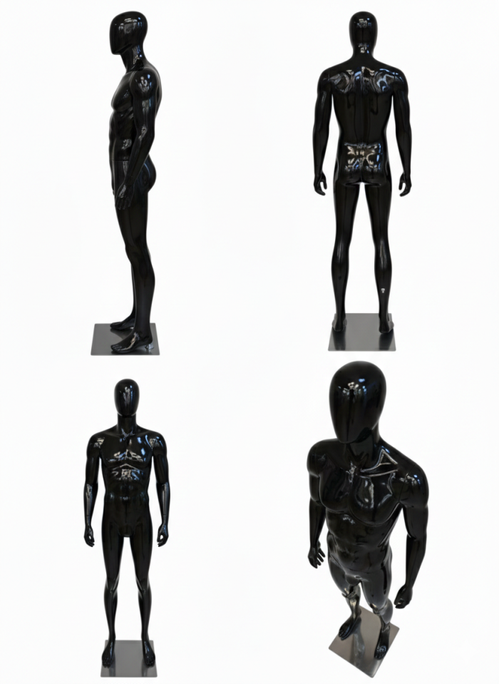 Male Full Body Fibreglass Mannequin – Gloss Black - Image 2