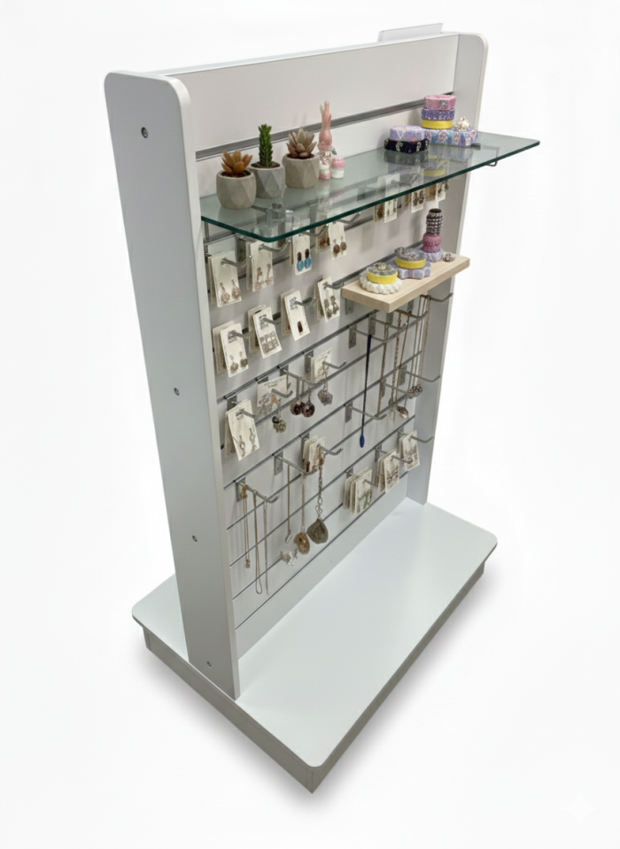 White Double Side Slatwall Gondola Display Unit with Wheels - Image 2