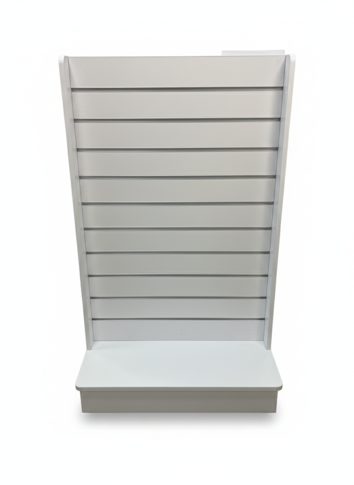 White Double Side Slatwall Gondola Display Unit with Wheels - Image 4