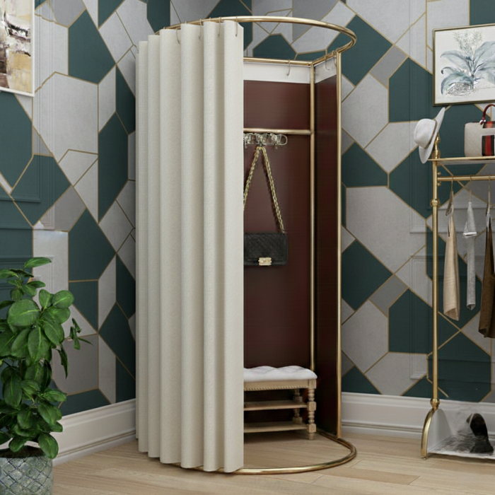 Portable Gold Rail Fitting Room - Brown Curtain - Image 6