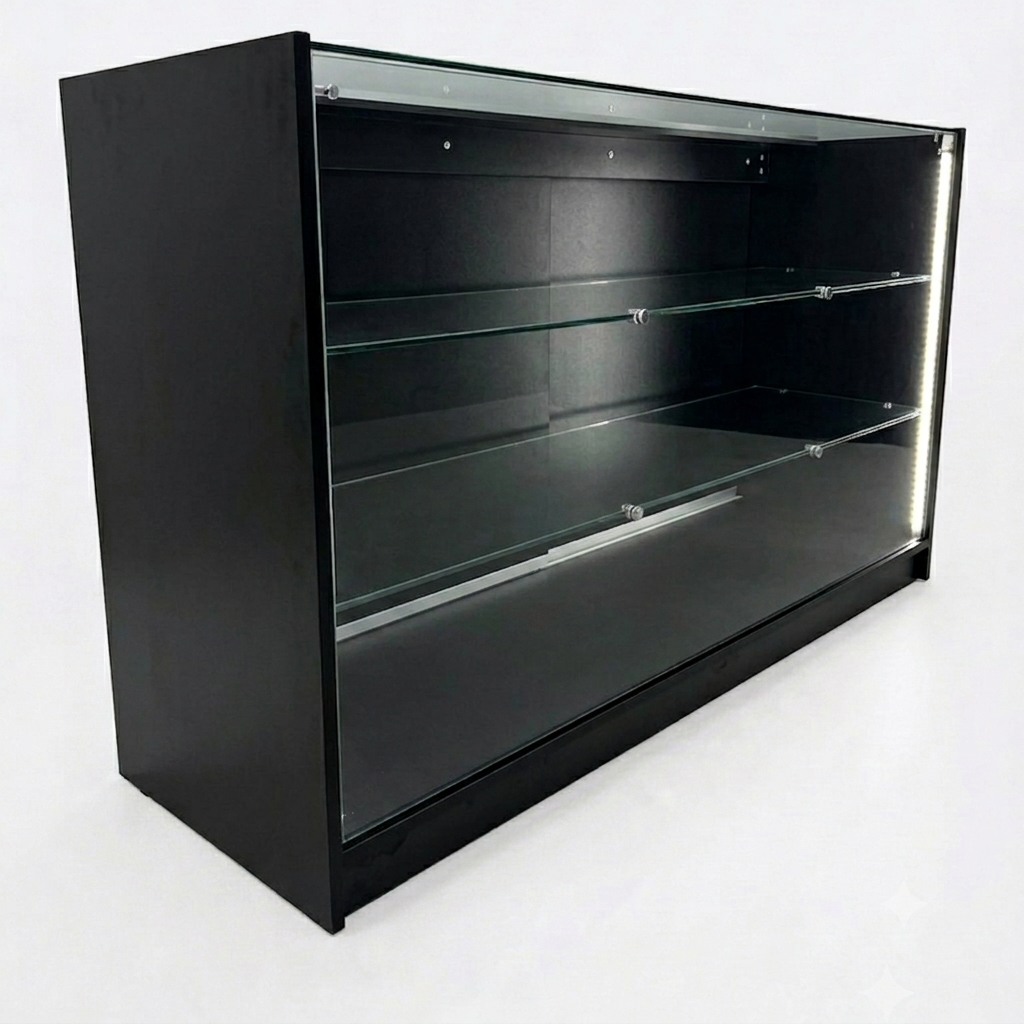 6ft wood black (2) 6Ft Black Wooden Shop Display Counter - Image 1