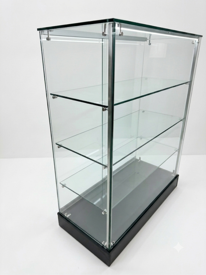 Glass Display Counter with LED-  120cm High - Black Base - Image 4