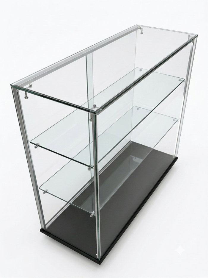 Glass Display Counter with LED-  120cm High - Black Base - Image 2
