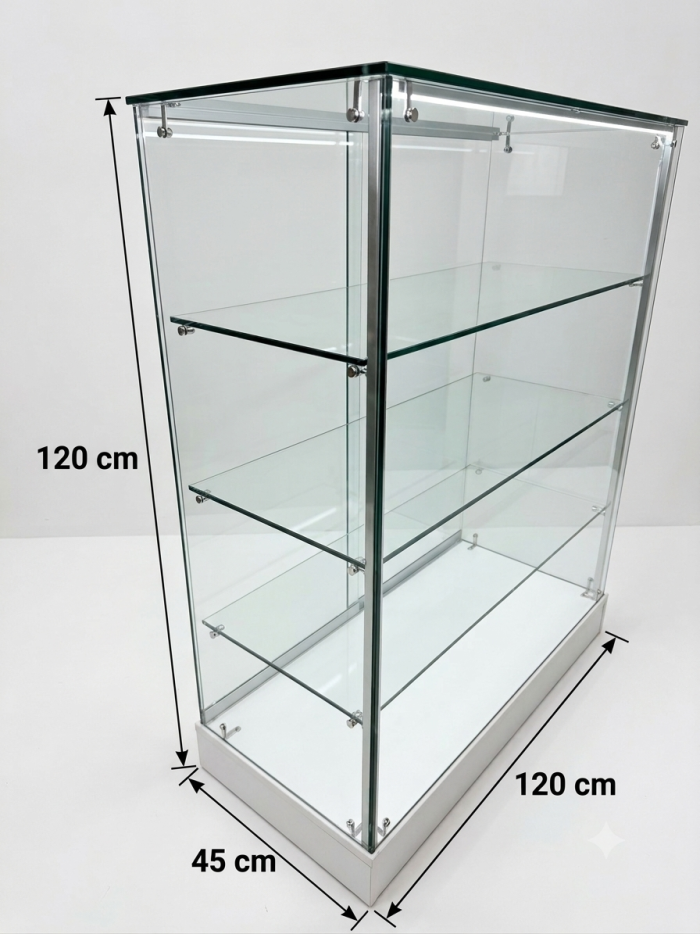 Glass Display Counter with LED-  120cm High - White Base - Image 3