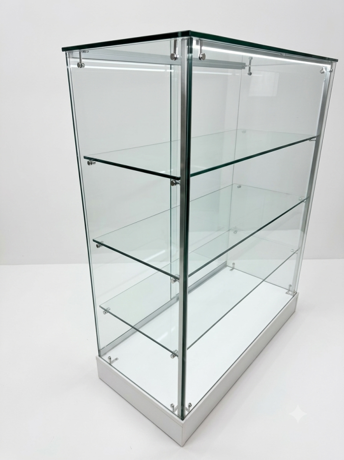 Glass Display Counter with LED-  120cm High - White Base - Image 4