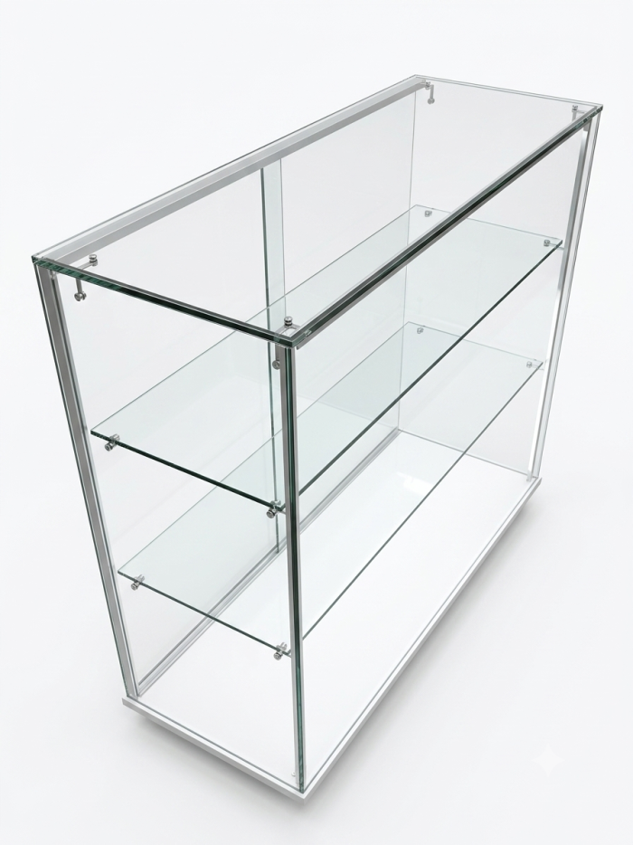 Glass Display Counter with LED-  120cm High - White Base - Image 2